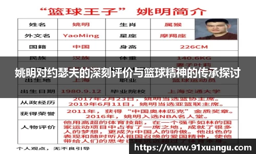 姚明对约瑟夫的深刻评价与篮球精神的传承探讨